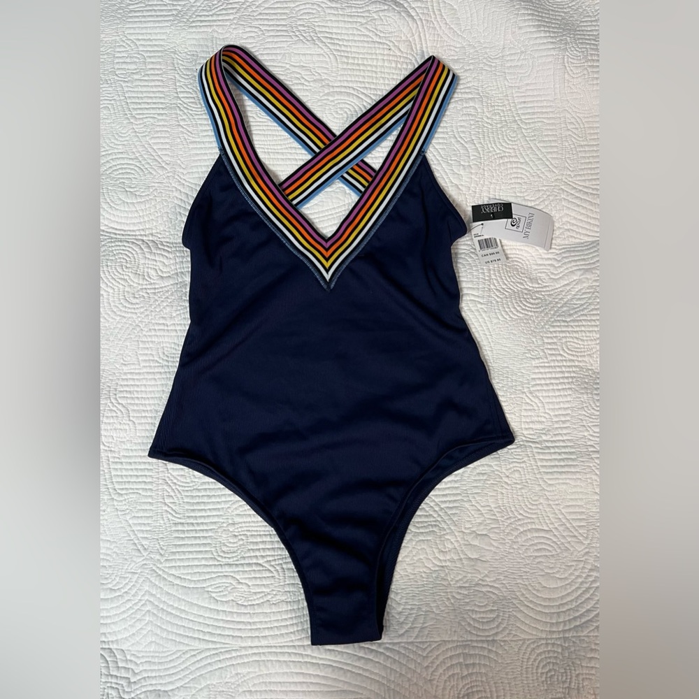 Rip Curl Navy One Piece With Multicolor Stripes - image 3